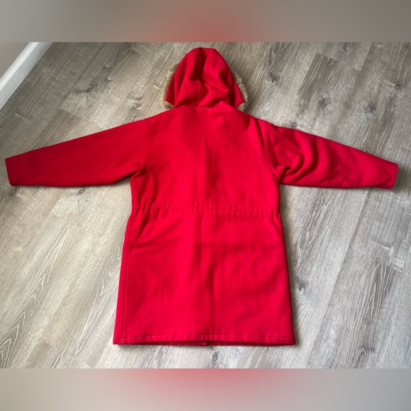 Vintage Red WOOLRICH Hooded Wool Womens Winter Coat Buffalo Plaid Lining - Picture 9 of 13